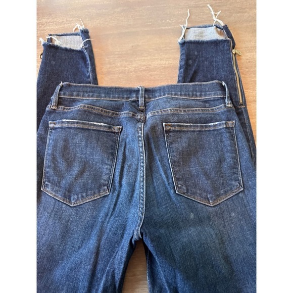 FRAME Le Skinny de Jeanne Jeans Zip Hem Distressed Denim Blue Size 30 - Picture 8 of 8